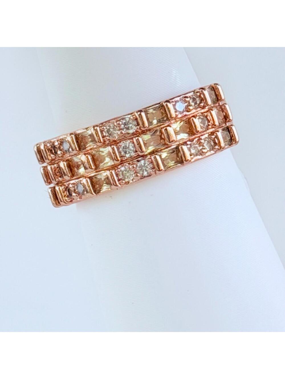Bomb Party Ring Sz 8 “Stacks Of Beauty” LC Citrine & Clear CZ on Rose Gold